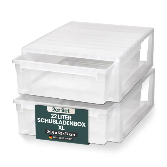 Kreher Schubladenbox 52 XL 22 Liter 2er Set Transparent