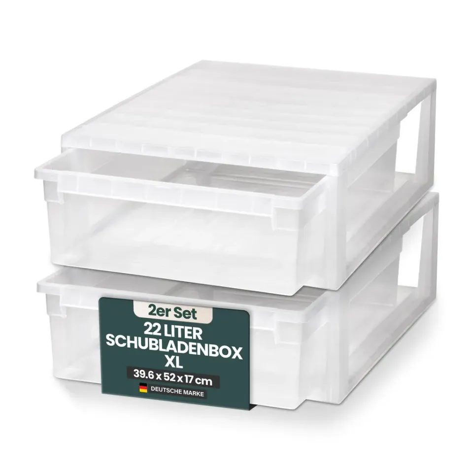 Kreher Schubladenbox 52 XL 22 Liter 2er Set Transparent