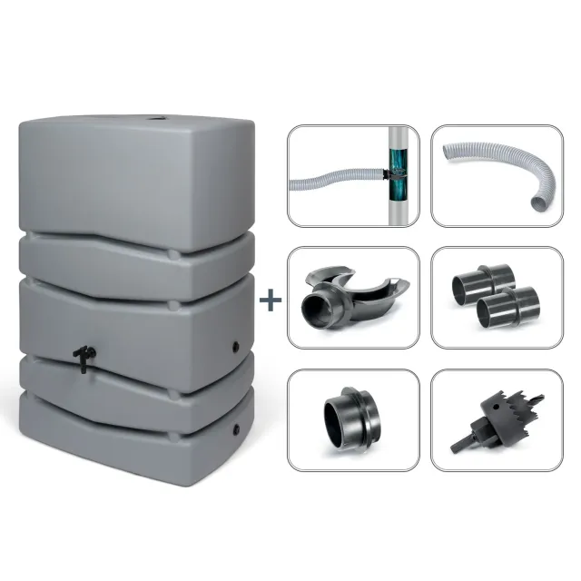 Kreher Aqua Tower Regentonne Grau 450 Liter mit Hahn