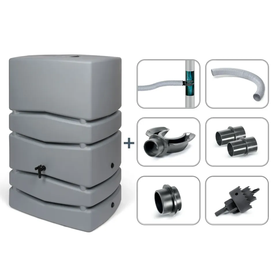 Kreher Aqua Tower Regentonne Grau 450 Liter mit Hahn