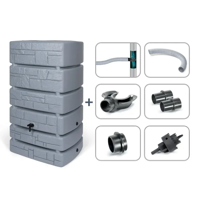 Kreher Tower Stone Wassertank 500 Liter Grau mit Hahn Steinoptik