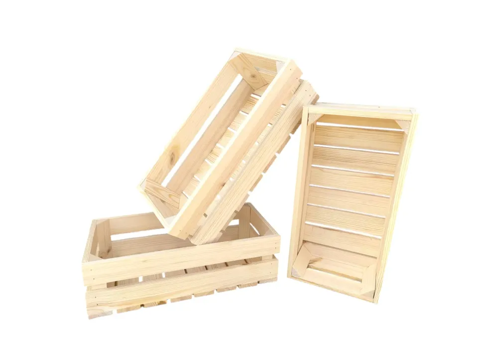 GoodFreshDecor Holzkiste 40x20x12 cm 3er Set Kiefernholz natur
