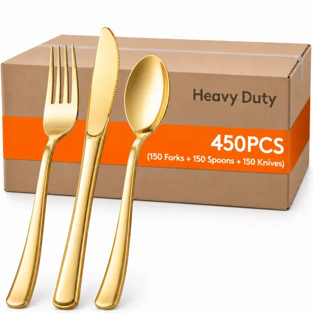 Lifewit Einweg Besteckset 450 Teile Gold Plastik stabil