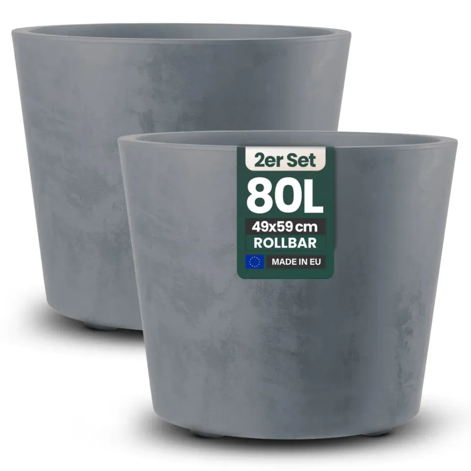 Kreher Millennium Pflanzkübel 80L Rund 2er Grau Wasserspeicher