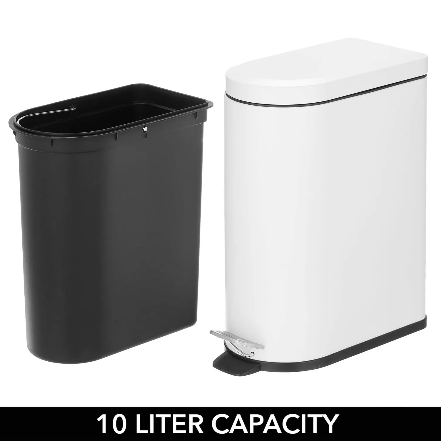 mDesign Tretmülleimer 10 Liter weiß mit Pedal