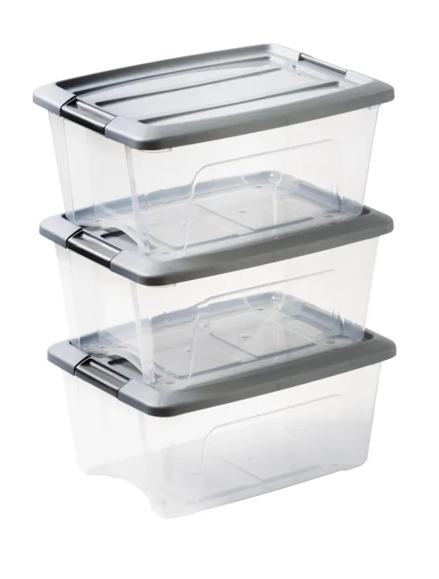 Iris Ohyama NTB-15 Aufbewahrungsbox Silber 15L 3er-Set stapelbar