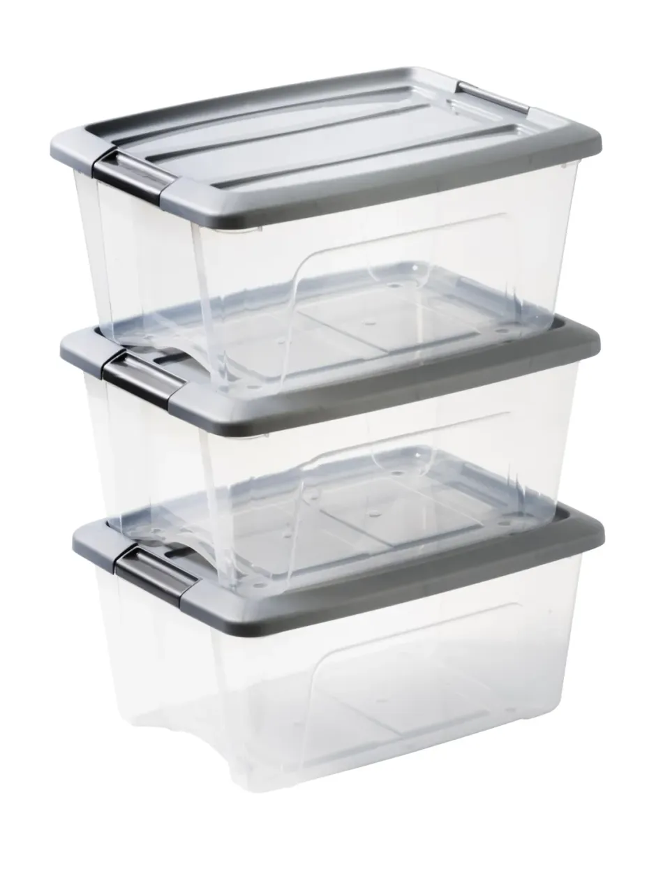 Iris Ohyama NTB-15 Aufbewahrungsbox Silber 15L 3er-Set stapelbar