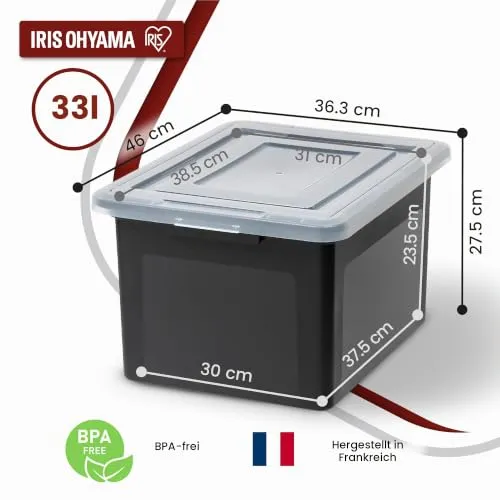 Iris Ohyama FB-21E Aufbewahrungsbox 45L 4er schwarz stapelbar