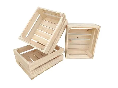 GoodFreshDecor Holzkiste 30x25x12 cm 3er Set Kiefernholz unbehandelt