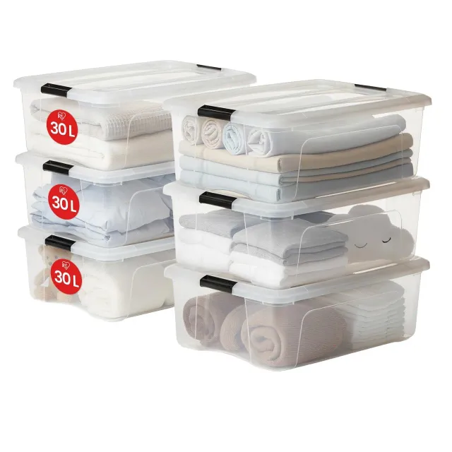 Iris Ohyama NTB-30 Aufbewahrungsbox 30 L 6er-Set transparent