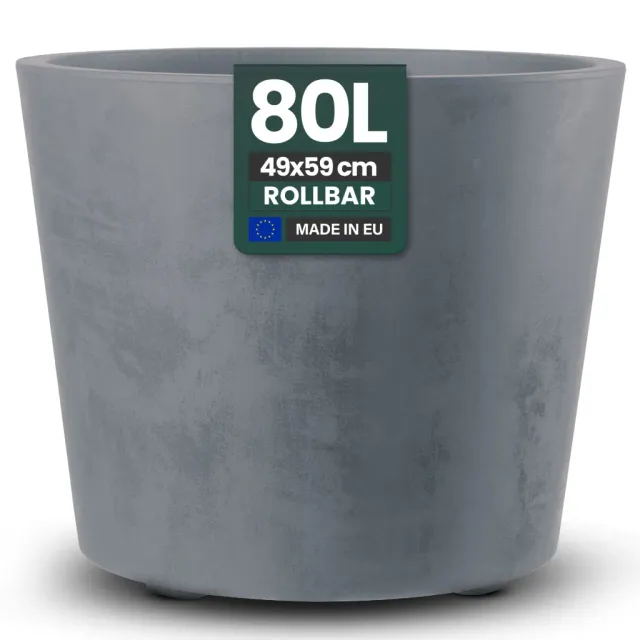 Kreher Millennium 80 Liter Pflanzkübel Grau rund mit Rollen