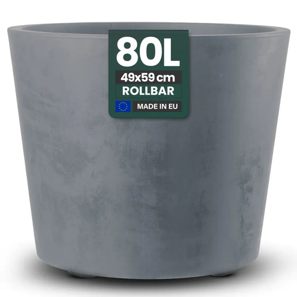Kreher Millennium 80 Liter Pflanzkübel Grau rund mit Rollen