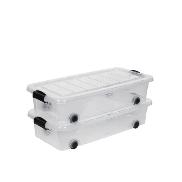 Kreher Unterbettbox 30 Liter transparent 2er Pack mit Rollen