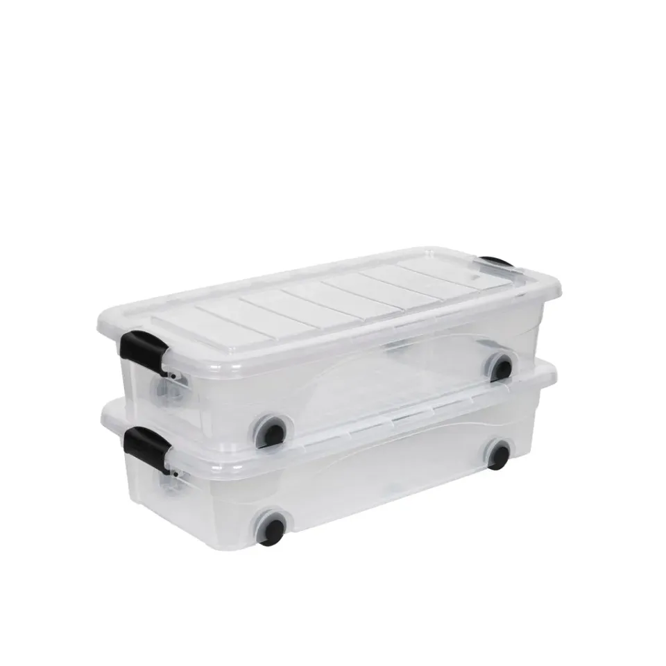Kreher Unterbettbox 30 Liter transparent 2er Pack mit Rollen