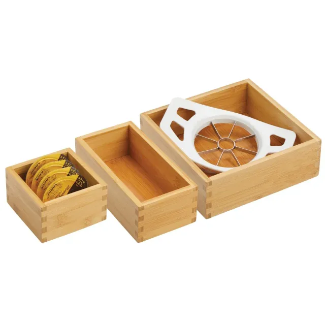 mDesign Schubladenbox Organizer Bambus 3er-Set natur