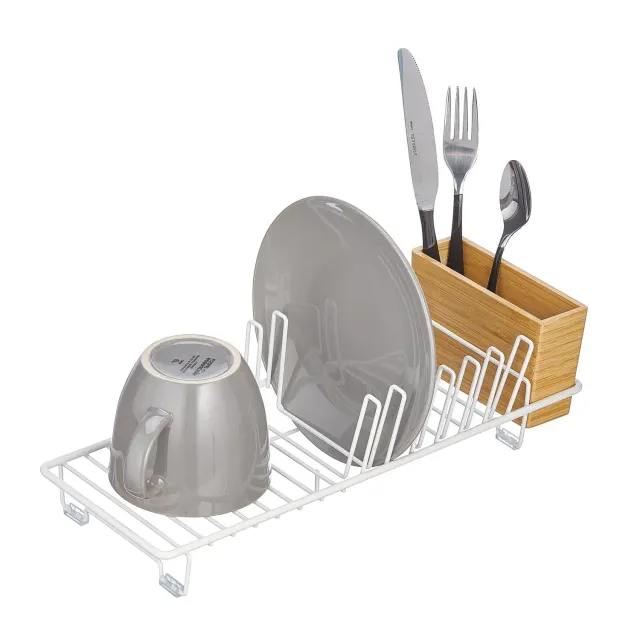 mDesign Abtropfgestell Abtropfkorb Metall weiß mit Besteckhalter
