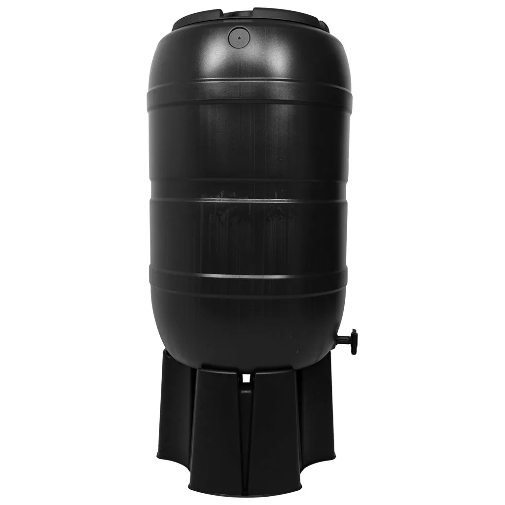 Kreher Regentonne Set schwarz 100L mit Hahn Standfuß Automat