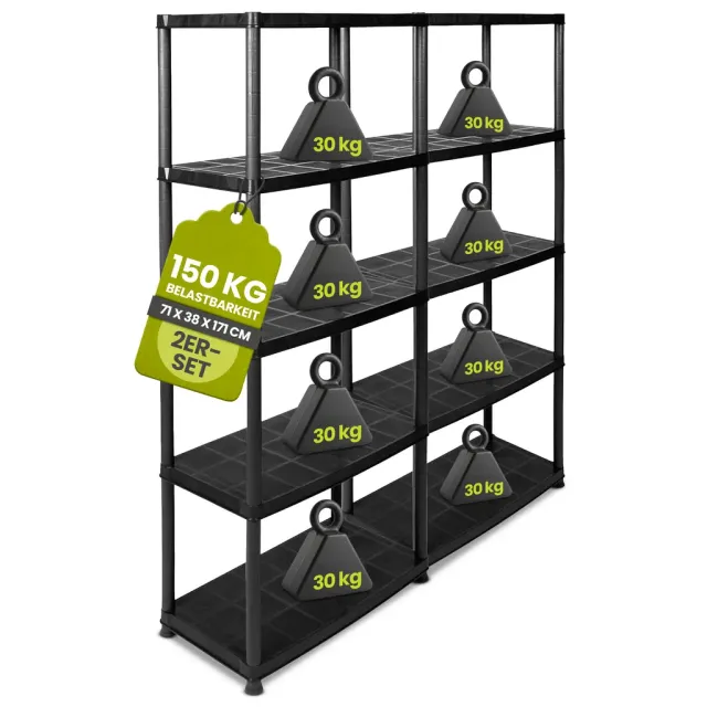 Kreher Platin Kunststoffregal Schwarz 2er Set 171 cm 150 kg