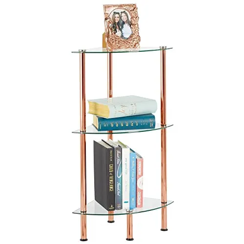 mDesign Glasregal Eckregal 3 Ebenen transparent rotgold 72,4cm