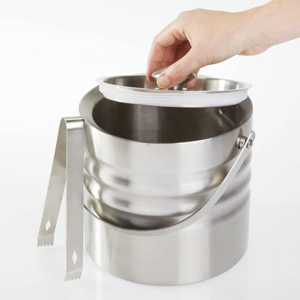 mDesign Eiseimer Edelstahl 3L mattsilber mit Deckel und Zange