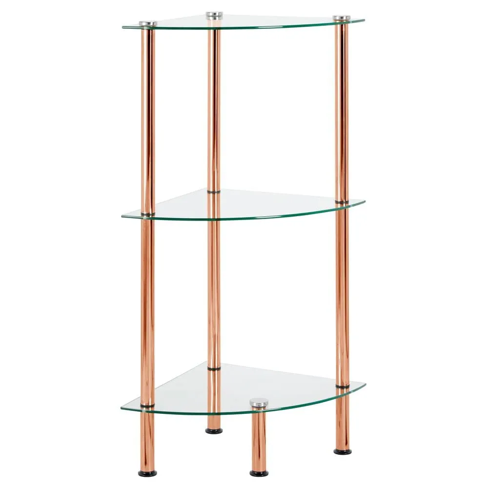 mDesign Glasregal Eckregal 3 Ebenen transparent rotgold 72,4cm