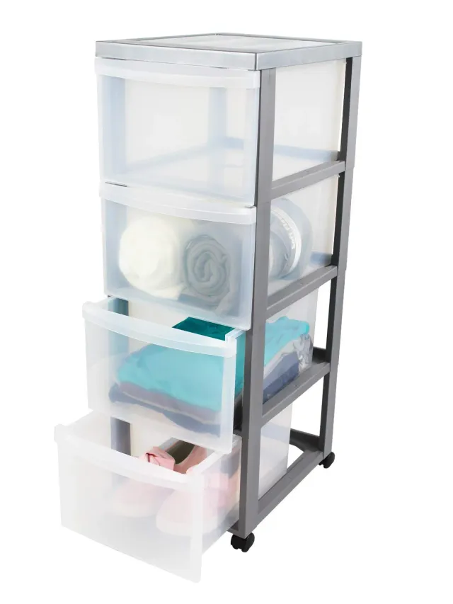 Iris Ohyama DC-304 Rollcontainer 4x15L Silber