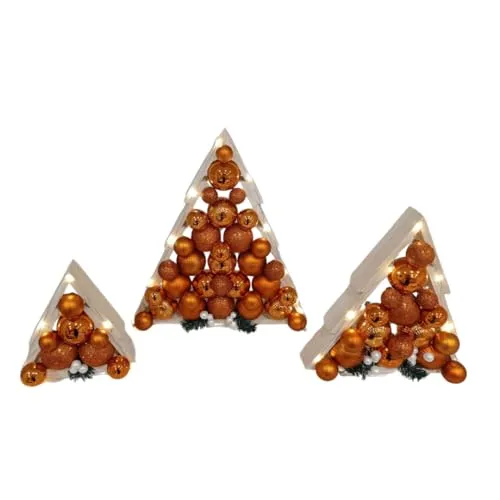 GoodFreshDecor Weihnachtsbäume Holz 3er-Set weiß lasiert