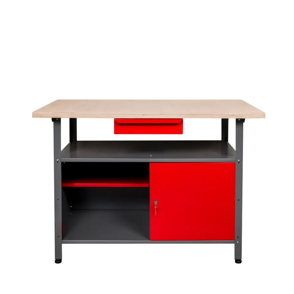 Kreher Werkbank Metall 120 cm Rot mit Tür Schublade