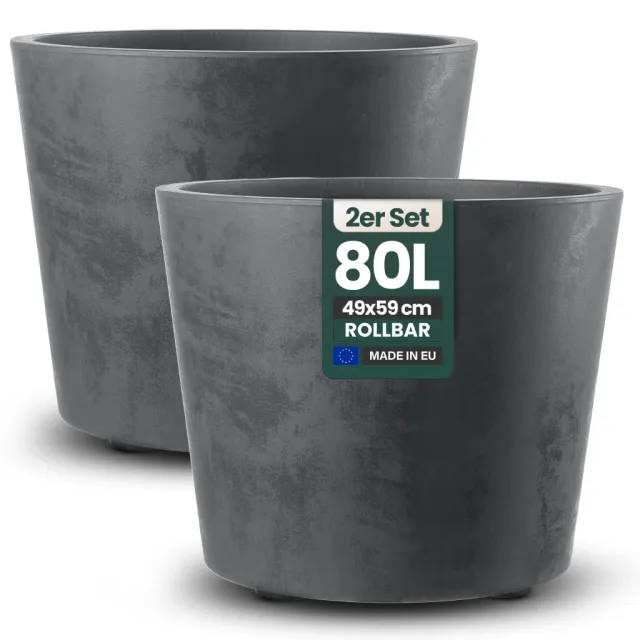Kreher Millennium Pflanzkübel Anthrazit 80 L rund 2er Set
