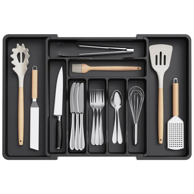 Lifewit Schubladen Organizer Besteckkasten Schwarz erweiterbar