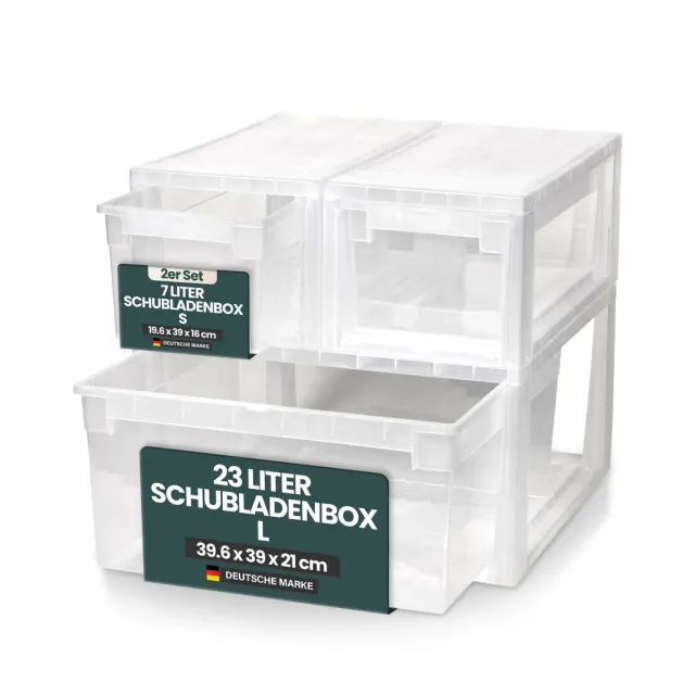 Kreher Schubladenbox Set L 23L + 2x S 7L transparent