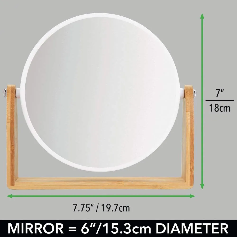 mDesign Standspiegel Bambus rund 3-fach weiß
