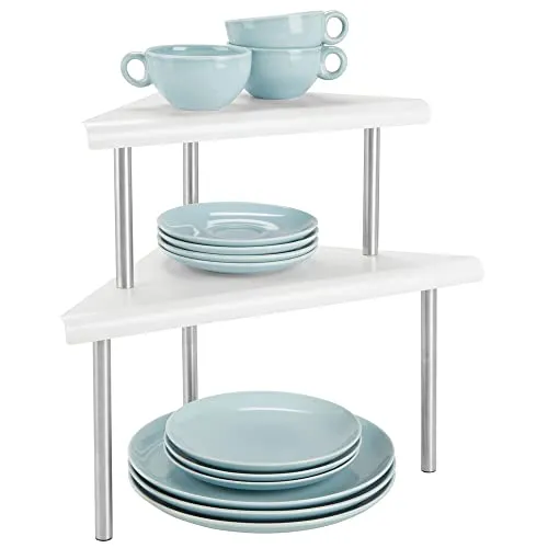 mDesign Eckregal Küche 2 Etagen Metall weiß matt 38cm