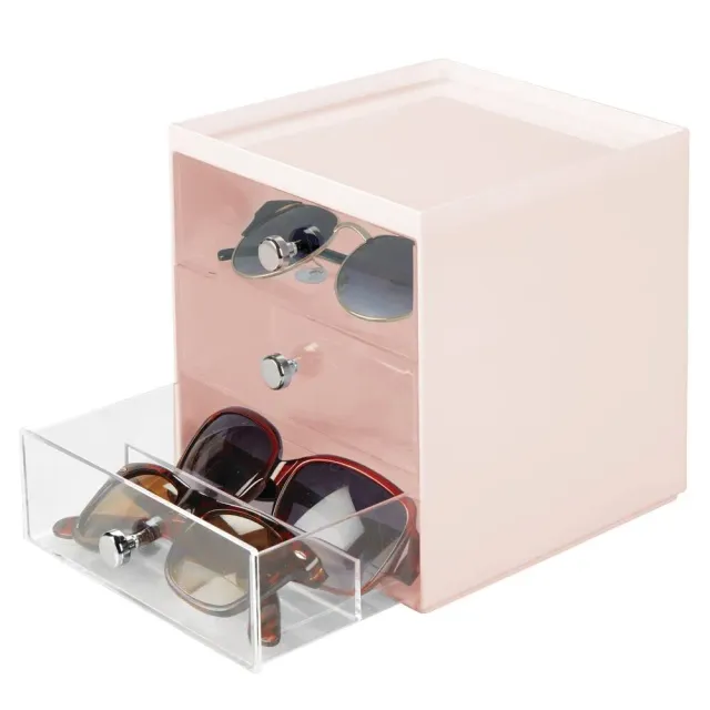 mDesign Brillenbox 3 Schubladen rosa-transparent Brillenhalter