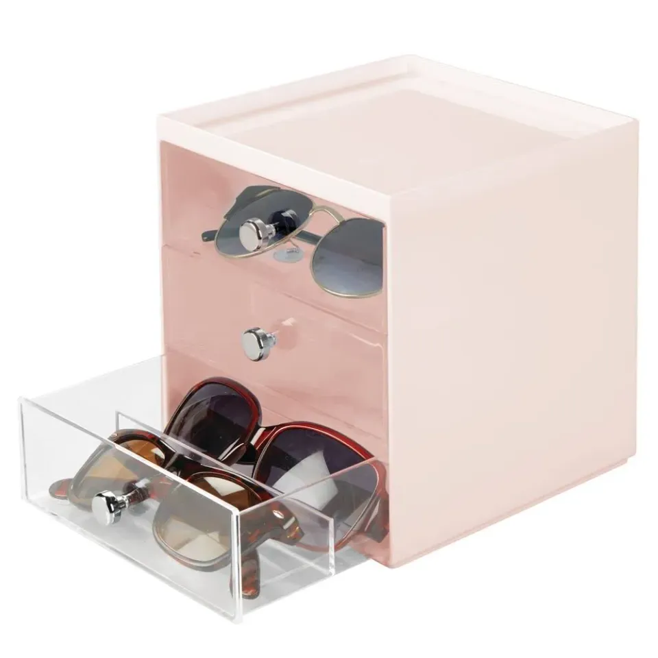 mDesign Brillenbox 3 Schubladen rosa-transparent Brillenhalter