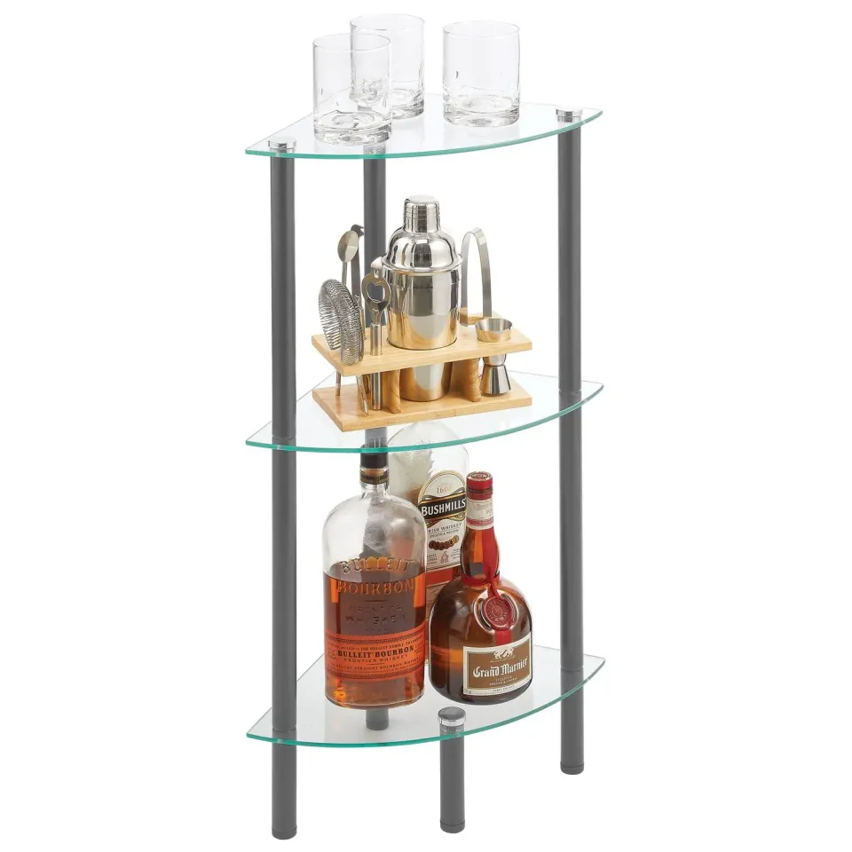 mDesign Glasregal Eckregal 3 Ebenen transparent dunkelgrau 72,4cm