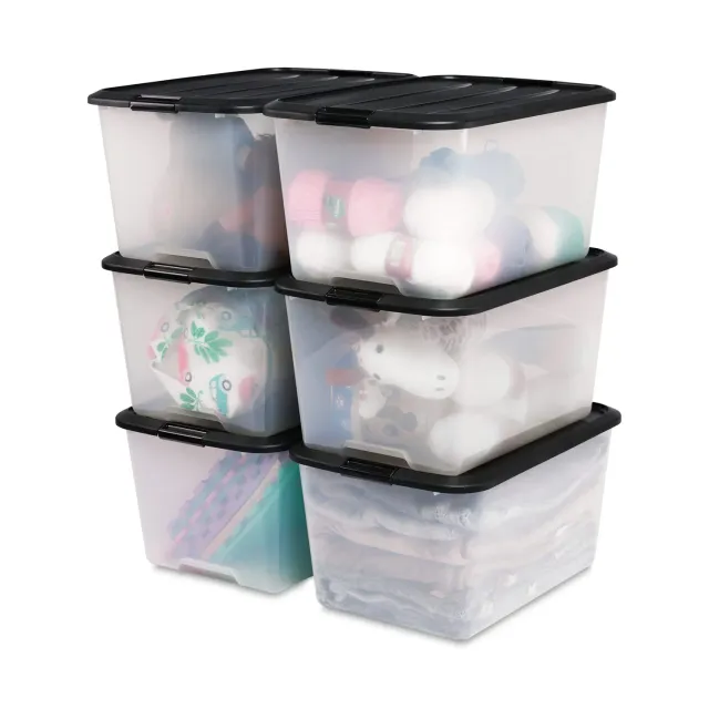 Iris Ohyama TB-45 Aufbewahrungsbox 45L schwarz 6er-Set Deckel