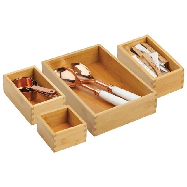 mDesign Schubladenbox Bambus 4er-Set Natur Besteck
