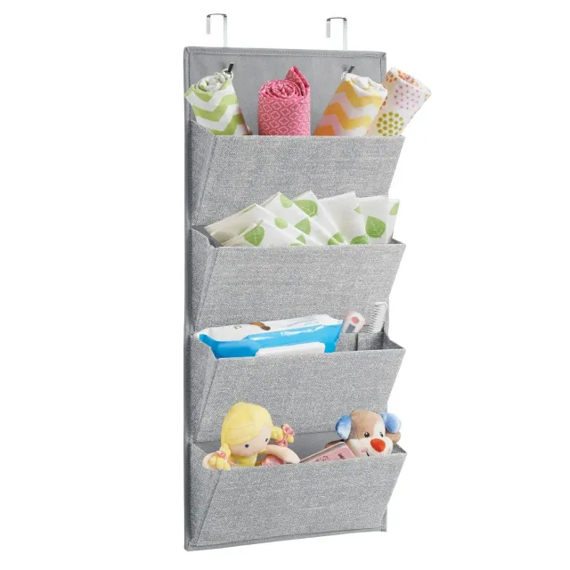 mDesign Schrank-Organizer Stoff 4 Taschen grau hängend