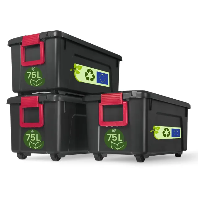 Iris Ohyama SIA-75 Aufbewahrungsbox 75L 3er Set schwarz robust