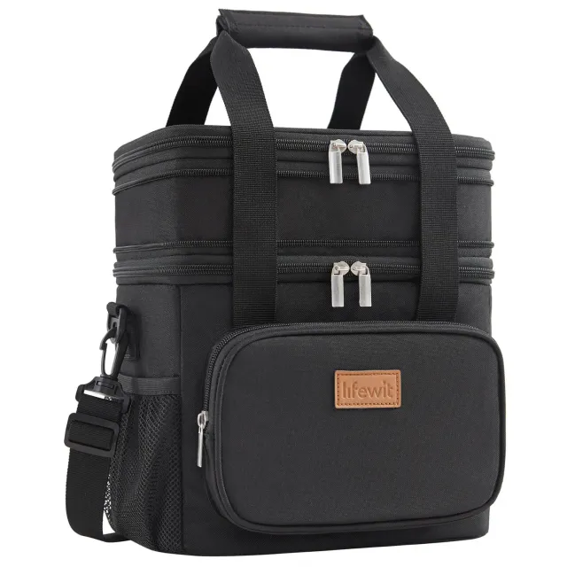 Lifewit Lunch Bag Doppelstöckig Kühltasche Groß Schwarz 12L