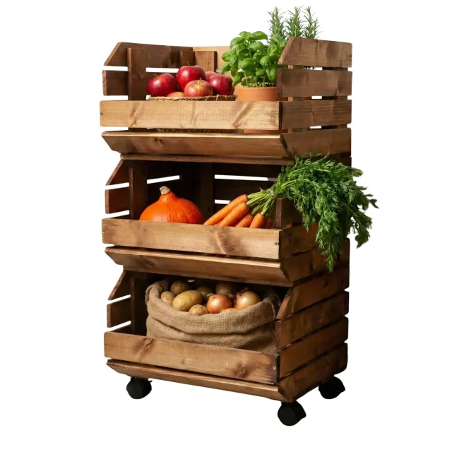 GoodFreshDecor Stapelkisten Regal 3 Étages Marron Holz mit Rollen