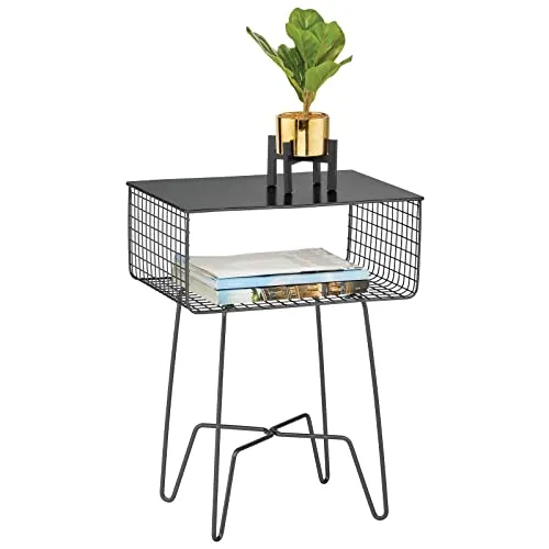 mDesign Beistelltisch Metall schwarz mit Drahtkorb Vintage 57,9cm