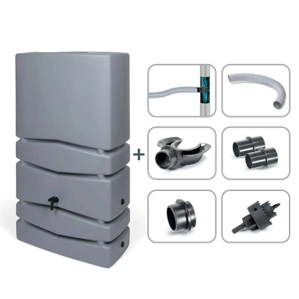 Kreher Aqua Tower Regentonne 350 Liter grau mit Hahn