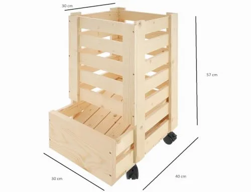 GoodFreshDecor Kartoffelkiste Holz 30x40x57 cm mit Rollen