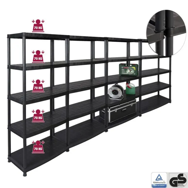 Kreher Deluxe Schwerlastregal Schwarz 4 Stück 185 cm