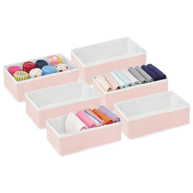 mDesign Organizer Box 6er Set Stoff Kleiderbox rosa weiß Unterwäsche
