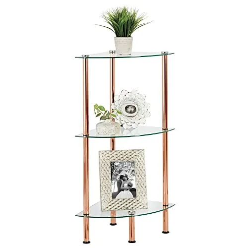 mDesign Glasregal Eckregal 3 Ebenen transparent rotgold 72,4cm