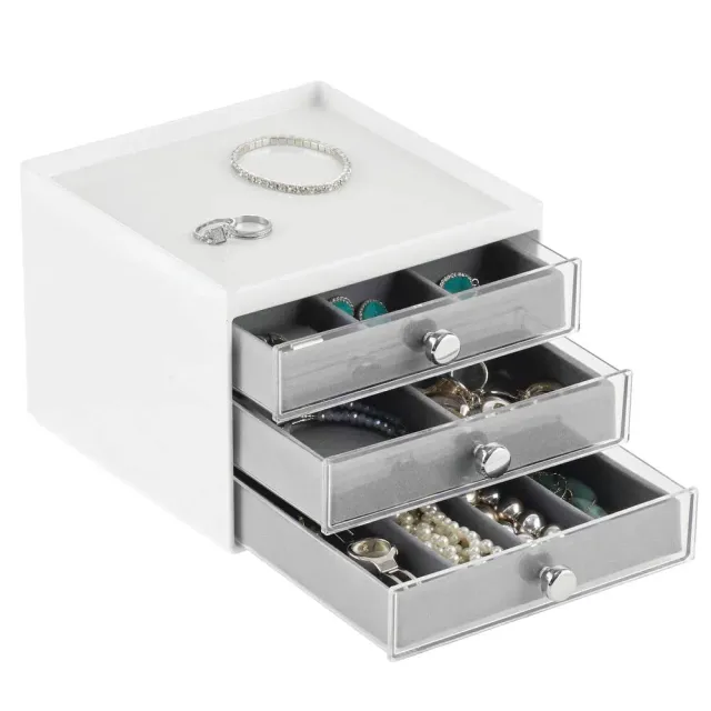 mDesign Schmuckbox Weiß-Grau 3 Schubladen Klein