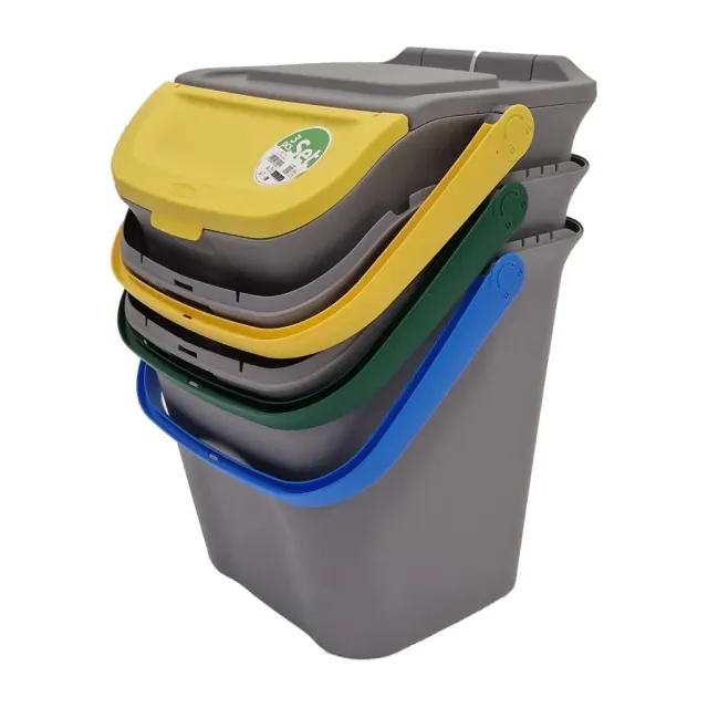 Kreher Mülltrennsystem Mülleimer 3x28L Grau Stapelbar